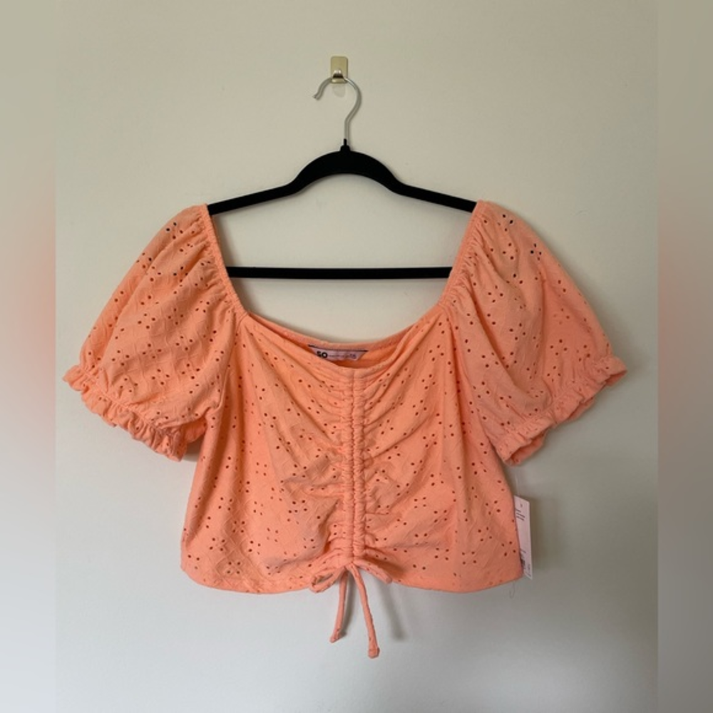 NWT SO Soft Orange Puff Sleeve Eyelet Crop Top - XXL